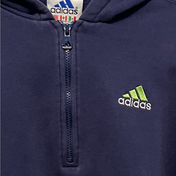 COPY - Vintage Navy Adidas 1/4 zip Hoodie with lime green logo. Split hem. Sz XL - Picture 11 of 12